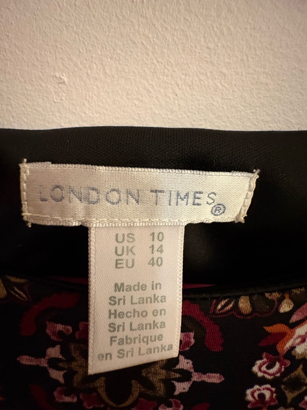 London Times Black Shift Dress with Pink and Orange Floral Print - Picture 4 of 4